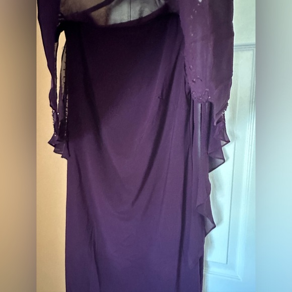 NWOT XSCAPE Purple Stretch Embellished Cape Overlay Sleeveless Dress; women’s 8 - Picture 7 of 11